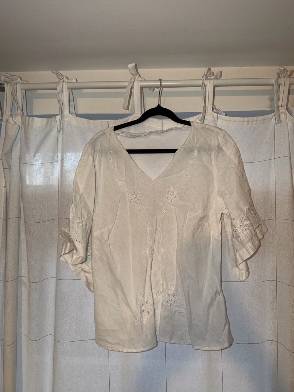 100% Linen White Embroidered Blouse